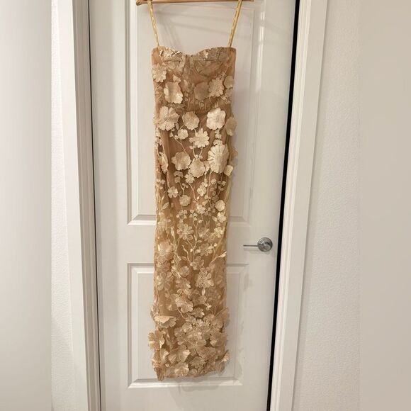 NWOT Bronx and Banco JASMINE MAXI DRESS Floral Gold Strapless Dress - Picture 4 of 15